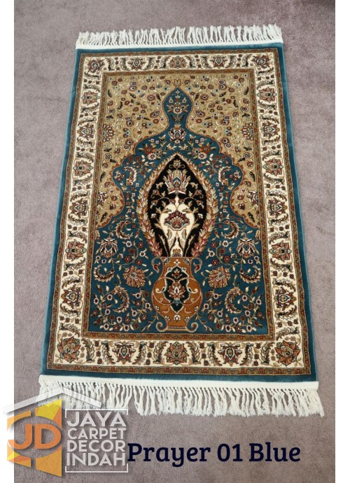 Sajadah Imam  Solomon  motif Prayer 01 Blue ukuran 80 cm x 120 cm 
